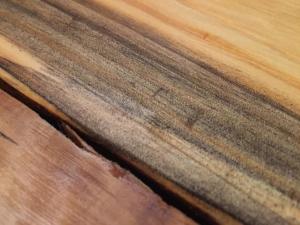Detail: nicht ausgeschliffene Schrammen, faseriges Holz